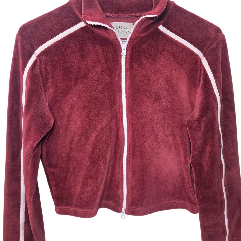 Vintage Y2K Womens‎ Velour Cropped Jacket Wine Rust Red Track Jacket Size Small - Picture 2 of 4